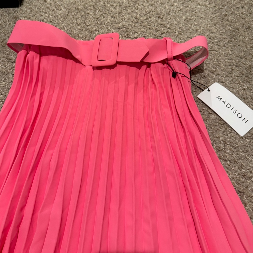 Pink Long Barbie-core Skirt with Belt